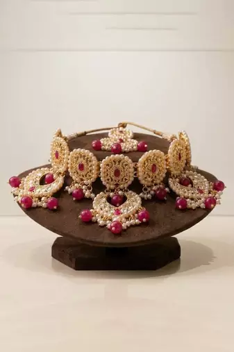 Pink Color Kundan pearl bridal set