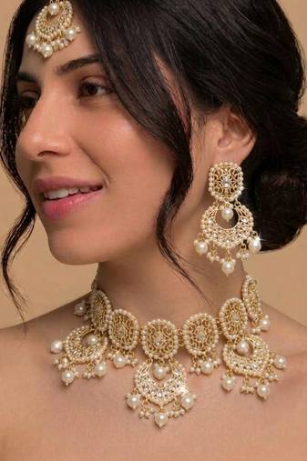 Royal Gold Pearl Bridal Necklace Set