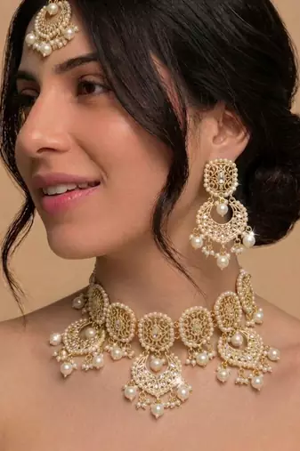 Royal Gold Pearl Bridal Necklace Set