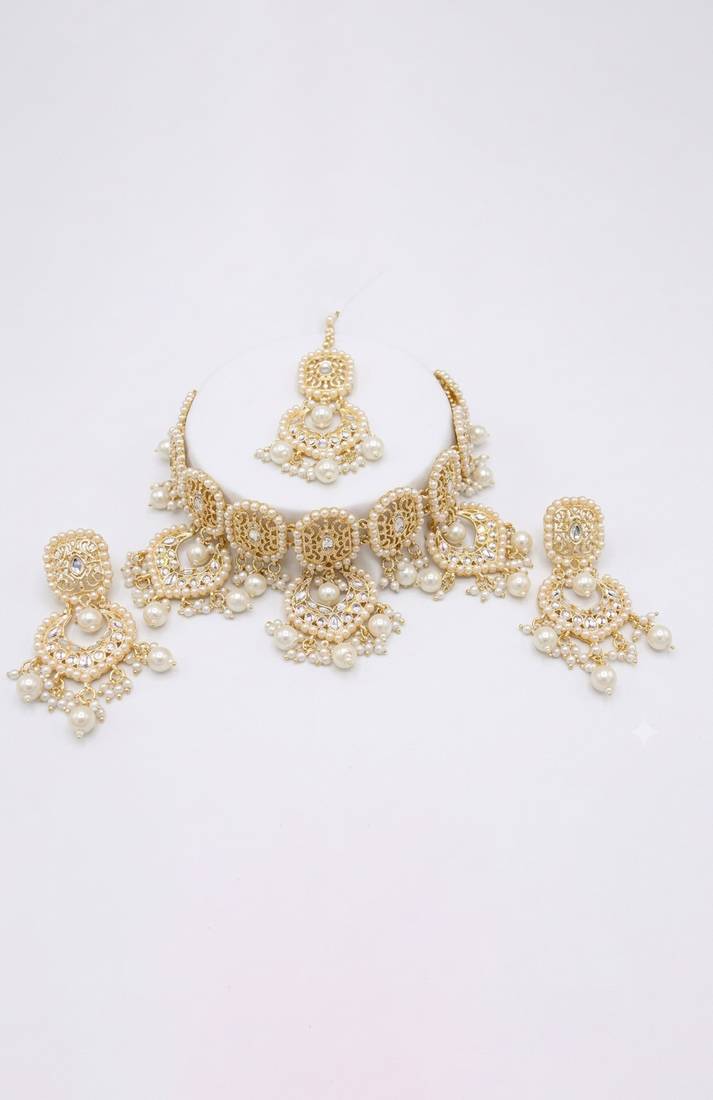 Royal Gold Pearl Bridal Necklace Set