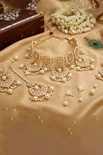 Royal Gold Pearl Bridal Necklace Set