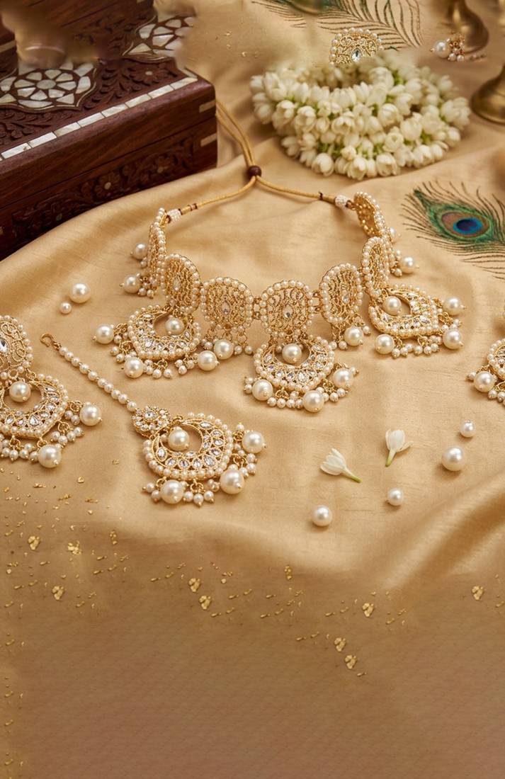 Royal Gold Pearl Bridal Necklace Set
