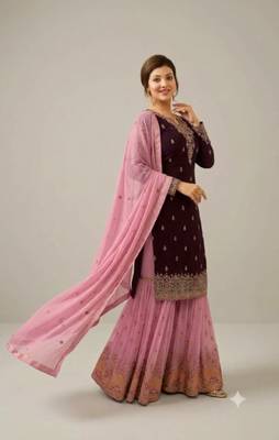 Maroon&pink georgette semi stitched suit with embroidery & sequence work 3