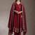 Maroon embroidered angrakha flared anarkali kurta pant and dupatta set