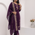 Wine floral embroidered round-neck georgette straight kurta with trousers & dupatta