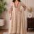 Women beige floral embroidered silk blend kurta with trouser pant & dupatta set