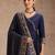 Navy blue embroidered angrakha flared anarkali kurta pant and dupatta set