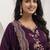 Wine floral embroidered round-neck georgette straight kurta with trousers & dupatta