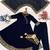 Navy blue embroidered angrakha flared anarkali kurta pant and dupatta set