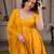 Yellow anarkali kurta set with pant and dupatta for women