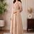 Women beige floral embroidered silk blend kurta with trouser pant & dupatta set