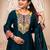 Women's heavy embroidered yoke neck flared kurti pant set with lace border dupatta