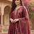 Classy brown heavy embroidered flared kurti with pant & dupatta set