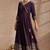 Wine embroidered angrakha flared anarkali kurta pant and dupatta set
