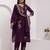 Wine floral embroidered round-neck georgette straight kurta with trousers & dupatta