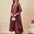 Classy brown heavy embroidered flared kurti with pant & dupatta set