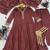Classy brown heavy embroidered flared kurti with pant & dupatta set