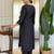 Black silk blend embroidered kurta trouser dupatta set
