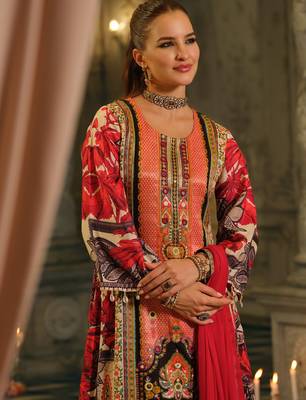 Multi silk blend printed kurta trouser dupatta set 2