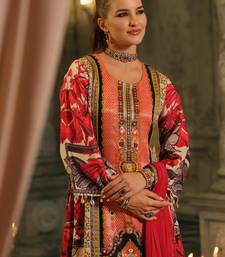 Multi silk blend printed kurta trouser dupatta set