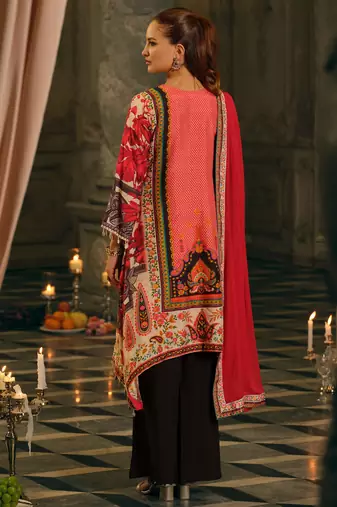 Multi silk blend printed kurta trouser dupatta set