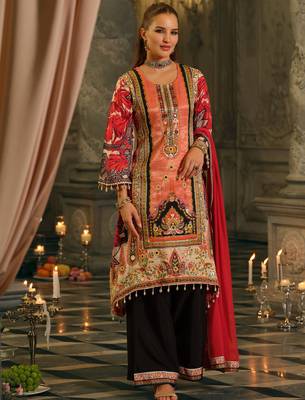 Multi silk blend printed kurta trouser dupatta set 4
