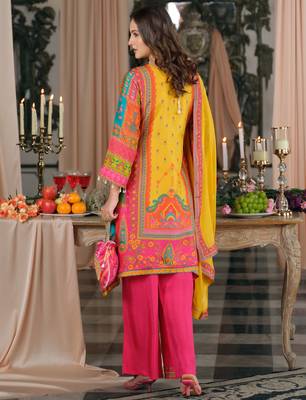 Multi silk blend embroidered kurta trouser dupatta set 2
