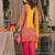 Multi silk blend embroidered kurta trouser dupatta set