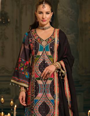 Multi silk blend printed kurta trouser dupatta set 1