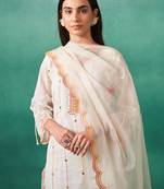 White organza embroidered kurta trouser dupatta set