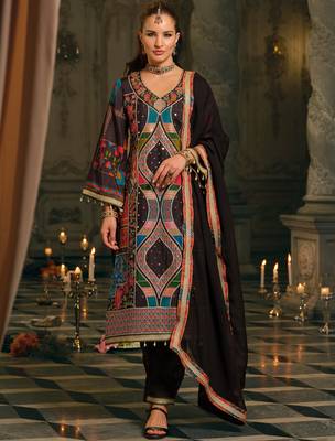 Multi silk blend printed kurta trouser dupatta set 2