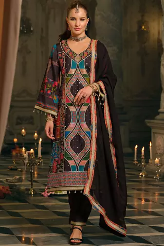 Multi silk blend printed kurta trouser dupatta set