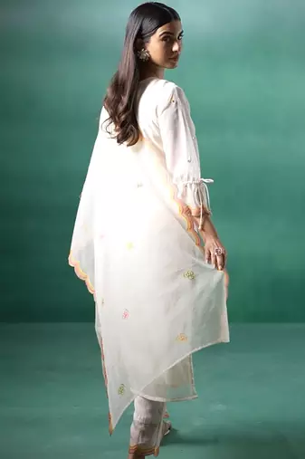 White organza embroidered kurta trouser dupatta set