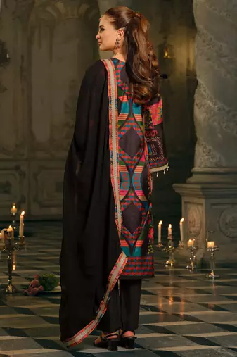 Multi silk blend printed kurta trouser dupatta set
