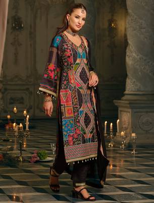 Multi silk blend printed kurta trouser dupatta set 4