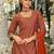Rust silk blend embroidered kurta trouser dupatta set