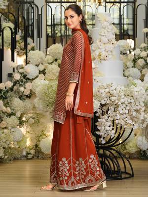 Rust silk blend embroidered kurta trouser dupatta set 4