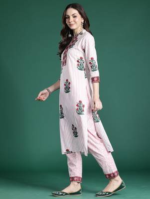 Pink pure cotton printed kurta trouser dupatta set 3