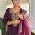Burgundy silk blend embroidered kurta trouser dupatta set