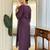 Burgundy silk blend embroidered kurta trouser dupatta set