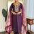 Burgundy silk blend embroidered kurta trouser dupatta set