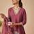 Mauve silk blend embroidered kurta trouser dupatta set