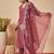Mauve silk blend embroidered kurta trouser dupatta set