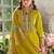 Mustard pure cotton embroidered kurta trouser dupatta set