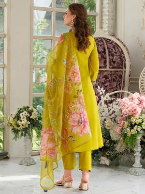 Mustard pure cotton embroidered kurta trouser dupatta set 2