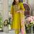 Mustard pure cotton embroidered kurta trouser dupatta set