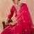 Pink silk blend embroidered kurta trouser dupatta set