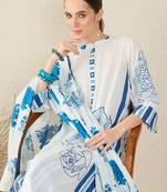 White pure cotton printed kurta trouser dupatta set