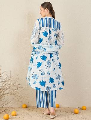 White pure cotton printed kurta trouser dupatta set 2