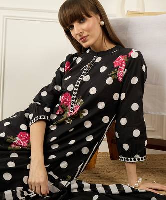 Black pure cotton printed kurta trouser dupatta set 2